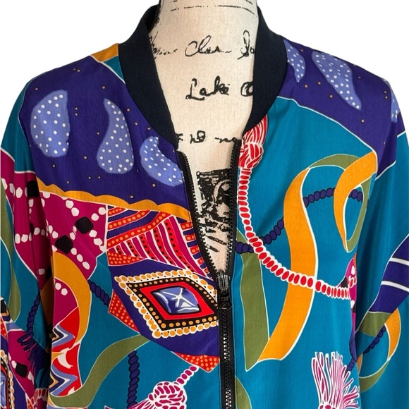 Bright Vintage Multicolor Geometric Bomber Jacket No Size Tag - Picture 2 of 8
